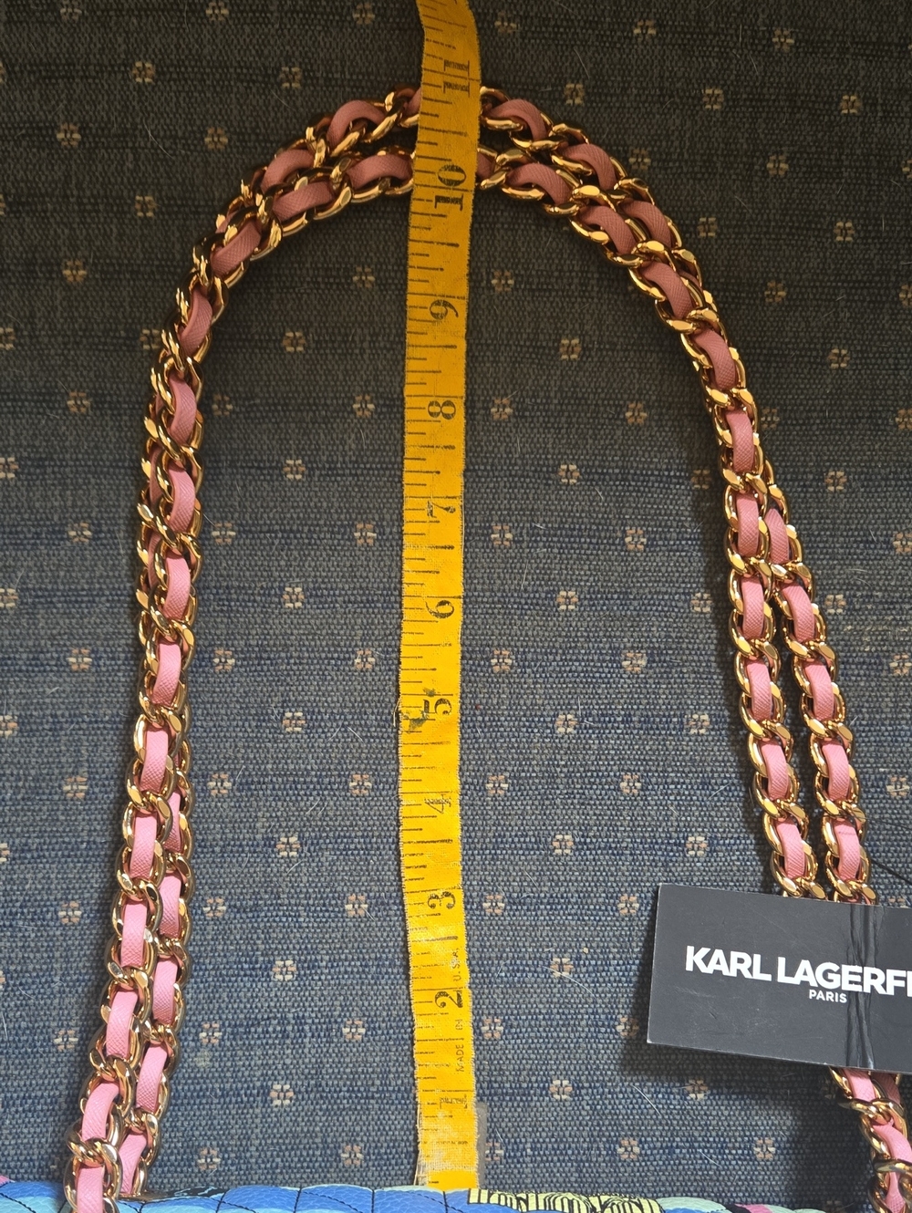 Karl Lagerfeld, NWT, blush pink Paris pastel, Luxe Leather Handbag, gold chain - Picture 8 of 15